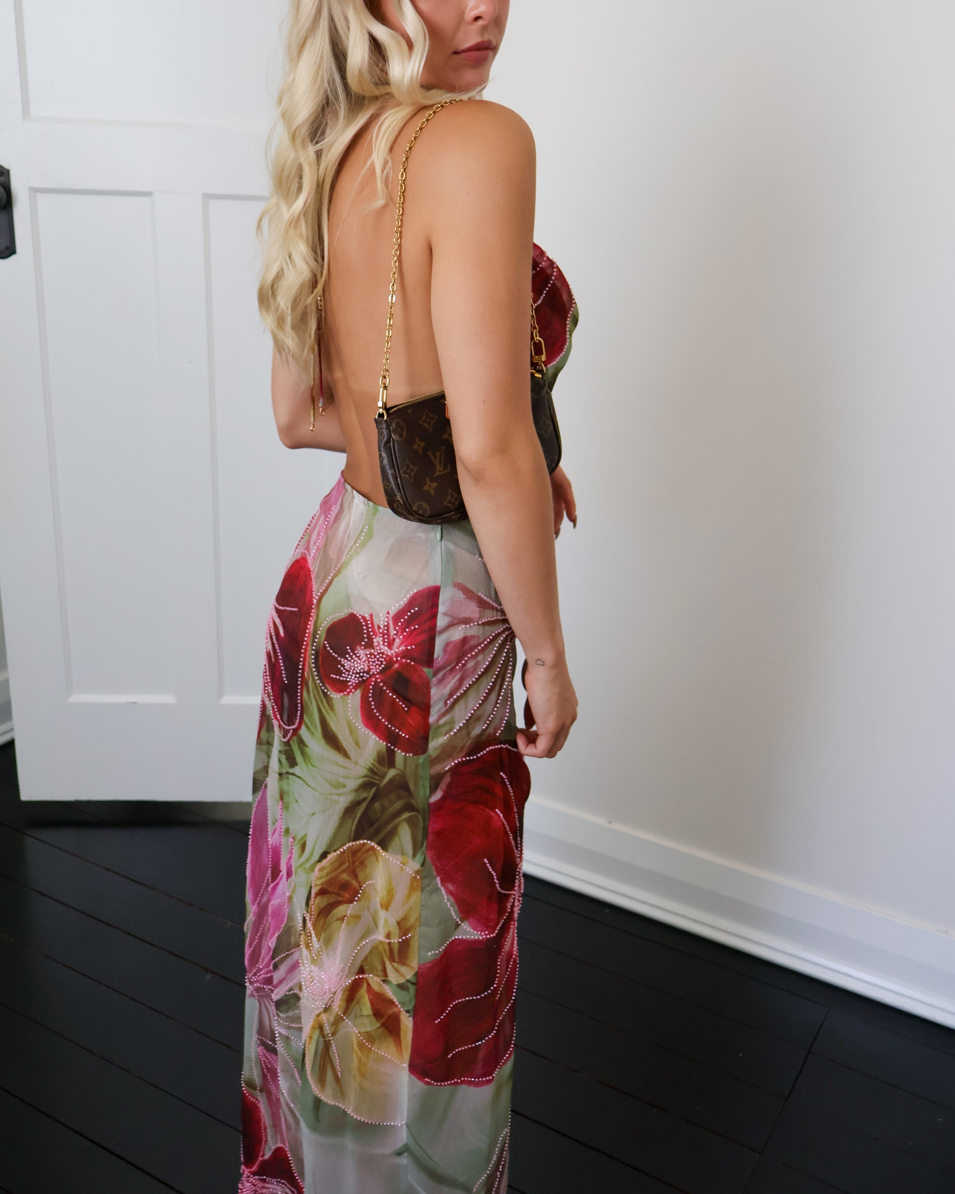 Dahlia Hand-Beaded Backless Chiffon Maxi Dress